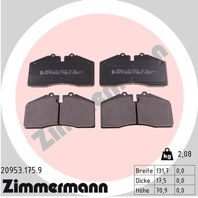 Комплект тормозных колодок, дисковый тормоз ZIMMERMANN 20953.175.9 для PORSCHE 959