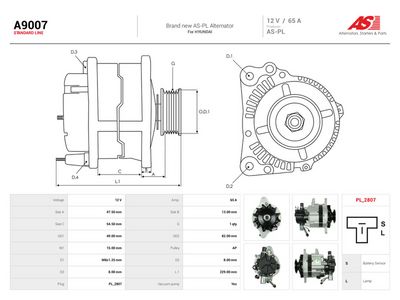 Generator AS-PL A9007 för HYUNDAI
