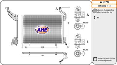 Конденсатор, кондиционер AHE 43678 для FORD B-MAX