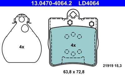 Комплект тормозных колодок, дисковый тормоз ATE 13.0470-4064.2 для MERCEDES-BENZ CLC-CLASS