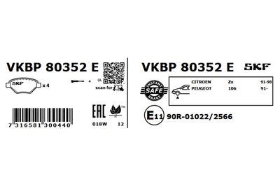 Комплект тормозных колодок, дисковый тормоз VKBP 80352 E
