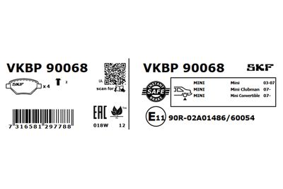 Комплект тормозных колодок, дисковый тормоз VKBP 90068