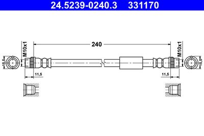 ATE 24.5239-0240.3 Тормозной шланг  для PEUGEOT EXPERT (Пежо Еxперт)