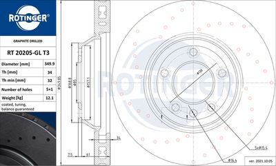 спирачен диск ROTINGER RT 20205-GL T3