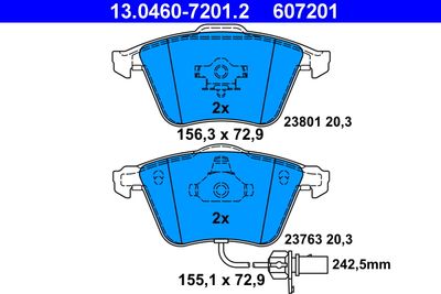 Комплект тормозных колодок, дисковый тормоз ATE 13.0460-7201.2 для AUDI A8
