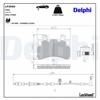 комплект спирачно феродо, дискови спирачки DELPHI LP3990