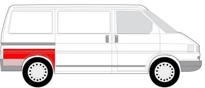 Achterspatbord Rechts (1/3 hoogte  kort model) past: VW TRANSPORTER T4 07.90-04.03