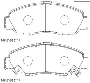 Комплект тормозных колодок, дисковый тормоз ASIMCO KD1719 для HONDA (GAC) ODYSSEY