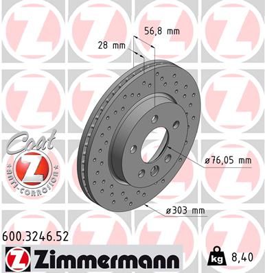 Тормозной диск ZIMMERMANN 600.3246.52 для VW AMAROK