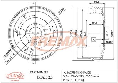 FREMAX BD-6383 Тормозной барабан  для VW AMAROK (2HA, 2HB, S1B, S6B, S7A, S7B) 2.0 TDI 4motion