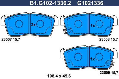 Комплект тормозных колодок, дисковый тормоз GALFER B1.G102-1336.2 для DAIHATSU COPEN