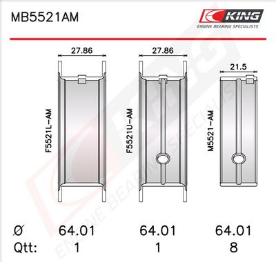 Комплект черупки на лагера на коляновия вал KING MB5521AM0.25