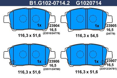 Комплект тормозных колодок, дисковый тормоз GALFER B1.G102-0714.2 для TOYOTA PROBOX
