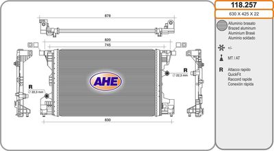 Радиатор, охлаждение двигателя AHE 118.257 для MERCEDES-BENZ GLA