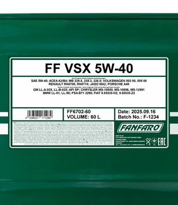 Motorový olej FANFARO 6702 VSX 5W-40 60L