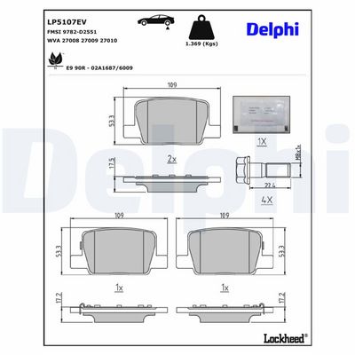 комплект спирачно феродо, дискови спирачки DELPHI LP5107EV