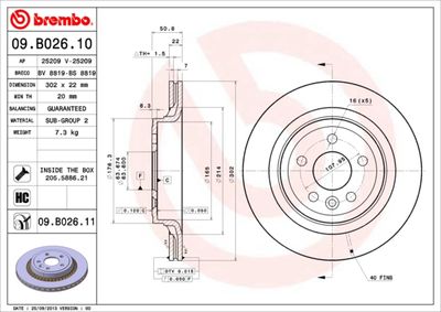 Тормозной диск BREMBO 09.B026.11 для VOLVO XC60