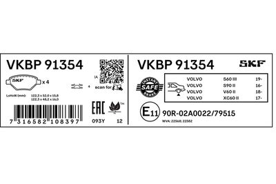 BREMSBELAGSATZ SCHEIBENBREMSE SKF VKBP91354 2