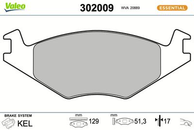 комплект спирачно феродо, дискови спирачки VALEO 302009