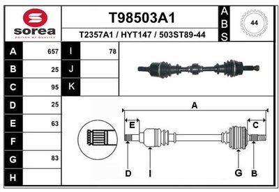 Приводной вал EAI T98503A1 для HYUNDAI ELANTRA