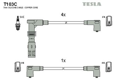 Комплект проводов зажигания TESLA T103C для VW CORRADO
