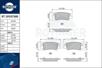 комплект спирачно феродо, дискови спирачки ROTINGER RT 1PD37380