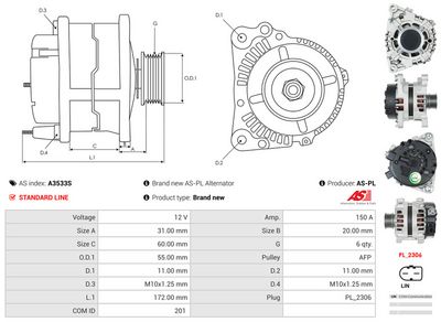 GENERATOR / ALTERNATOR AS-PL A3533S 4