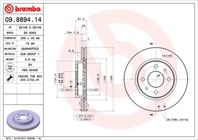 BREMBO 09.8894.14 Тормозные диски  для LADA 110 (Лада 110)