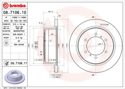 Тормозной диск BREMBO 08.7106.10 для MITSUBISHI DELICA