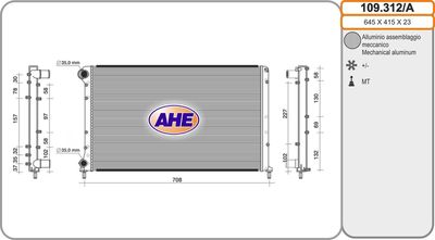 Радиатор, охлаждение двигателя AHE 109.312/A для FIAT DOBLO