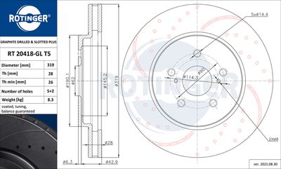 спирачен диск ROTINGER RT 20418-GL T5