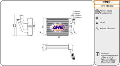 Теплообменник, отопление салона AHE 93998 для PORSCHE CAYENNE