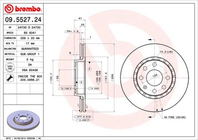 Тормозной диск BREMBO 09.5527.24 для OPEL TIGRA