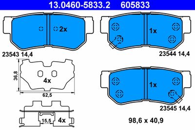 Комплект тормозных колодок, дисковый тормоз ATE 13.0460-5833.2 для HYUNDAI GETZ