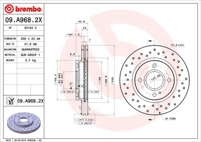 Тормозной диск BREMBO 09.A968.2X для FORD KA+