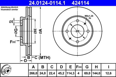Тормозной диск ATE 24.0124-0114.1 для MITSUBISHI GALANT