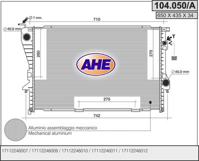 AHE 104.050/A Радиатор охлаждения двигателя  для BMW 5 (E39) 525 tds