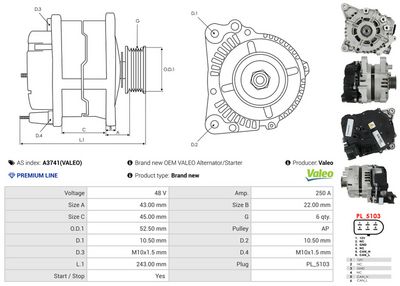 GENERATOR / ALTERNATOR AS-PL A3741VALEO 4