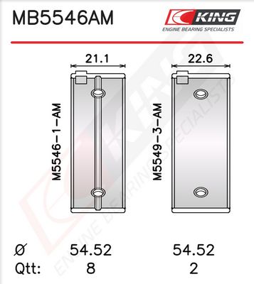 Комплект черупки на лагера на коляновия вал KING MB5546AM 030