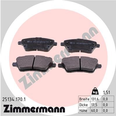 Комплект тормозных колодок, дисковый тормоз ZIMMERMANN 25134.170.1 для FORD B-MAX