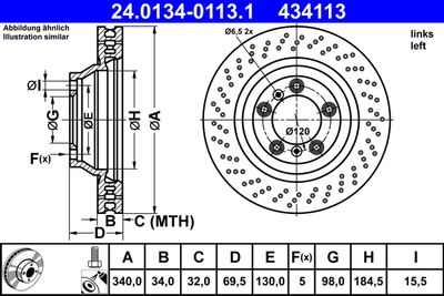 Тормозной диск ATE 24.0134-0113.1 для PORSCHE 911