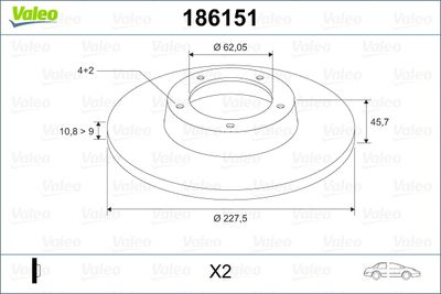 Тормозной диск VALEO 186151 для FIAT ARGENTA