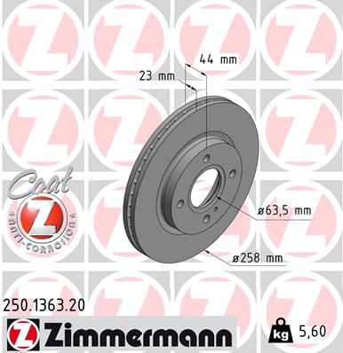 Тормозной диск ZIMMERMANN 250.1363.20 для FORD KA+