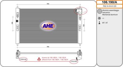 Радиатор, охлаждение двигателя AHE 106.190/A для MITSUBISHI ASX
