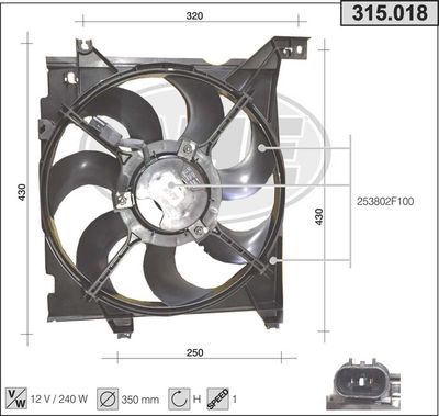 Вентилятор, охлаждение двигателя AHE 315.018 для KIA CERATO