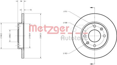 Тормозной диск METZGER 6110085 для PEUGEOT 206+