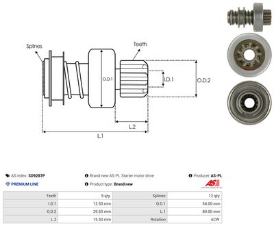 Volnoběžný převod, startér AS-PL SD9287P