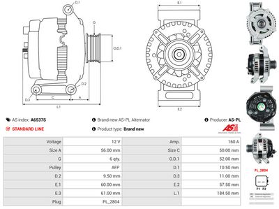 GENERATOR / ALTERNATOR AS-PL A6537S 4