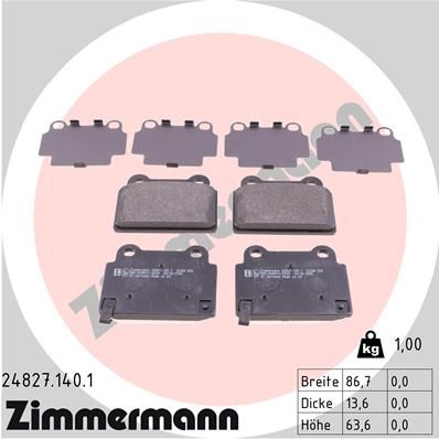 Комплект тормозных колодок, дисковый тормоз ZIMMERMANN 24827.140.1 для MITSUBISHI LANCER