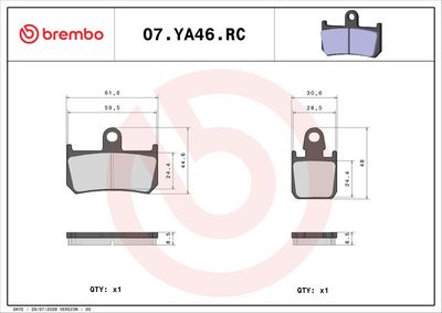 Bremžu uzliku kompl., Disku bremzes BREMBO 07YA46RC